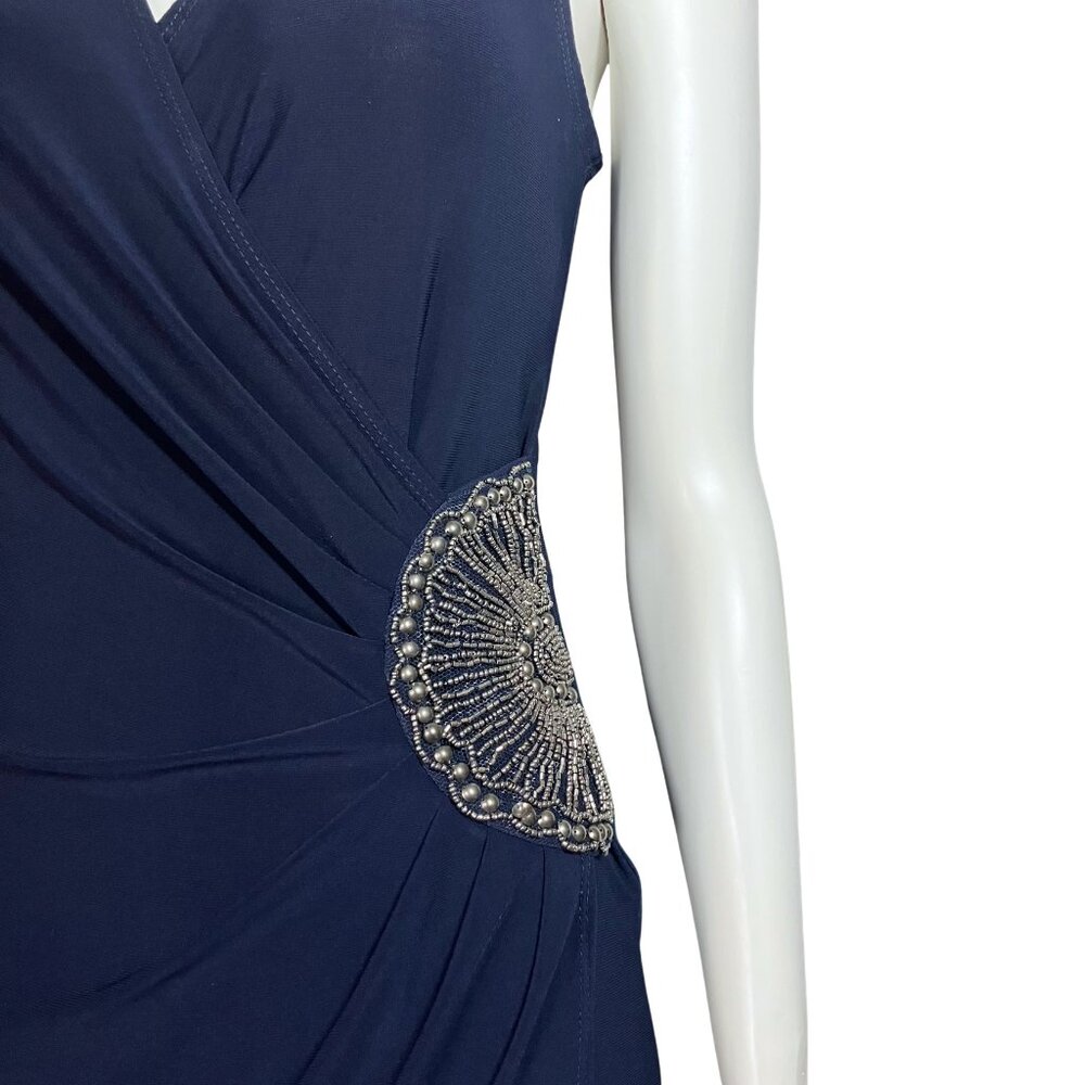Vintage Y2K Navy Blue Beaded Cocktail Hoco Dress. S/M. Silver Boho Glam Party - Picture 11 of 14